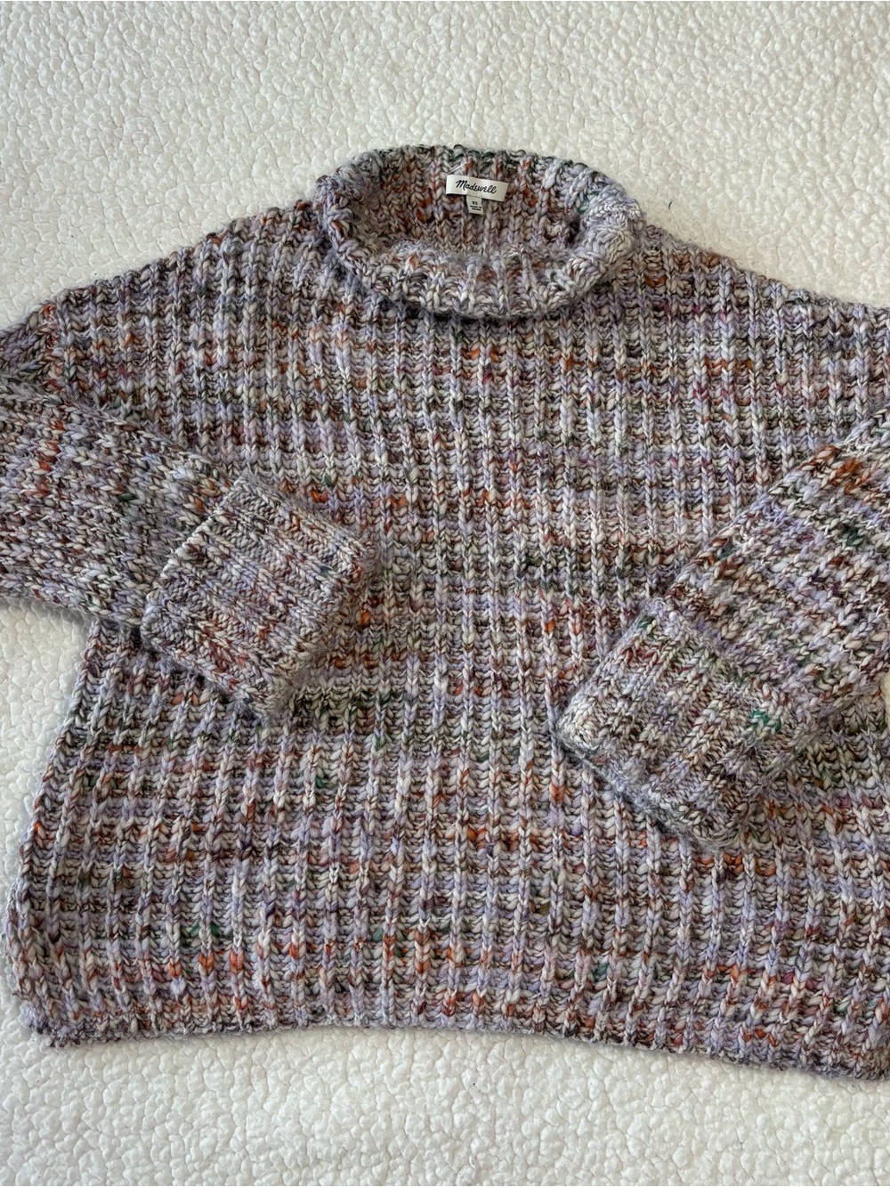 Madewell Rayner Chunky Marled Orchid Mock Neck Cable Knit Winter Sweater Size XS